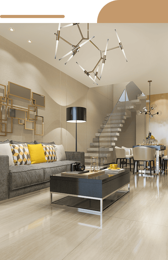 Luxury living room with staircase and chandelier