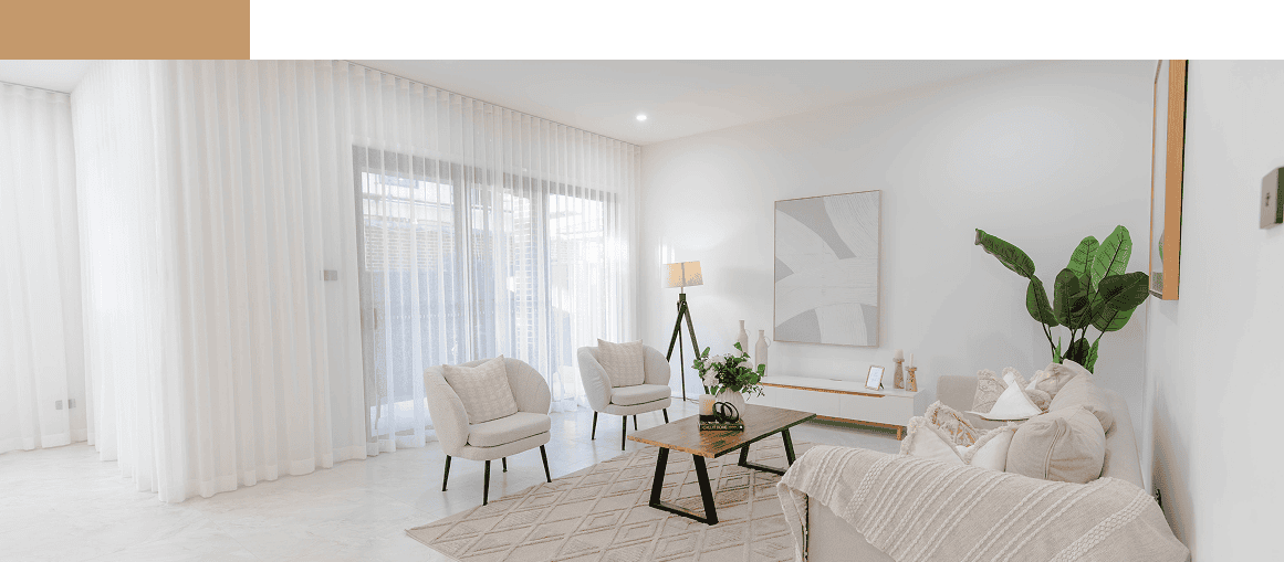 Modern minimalist living room with natural light