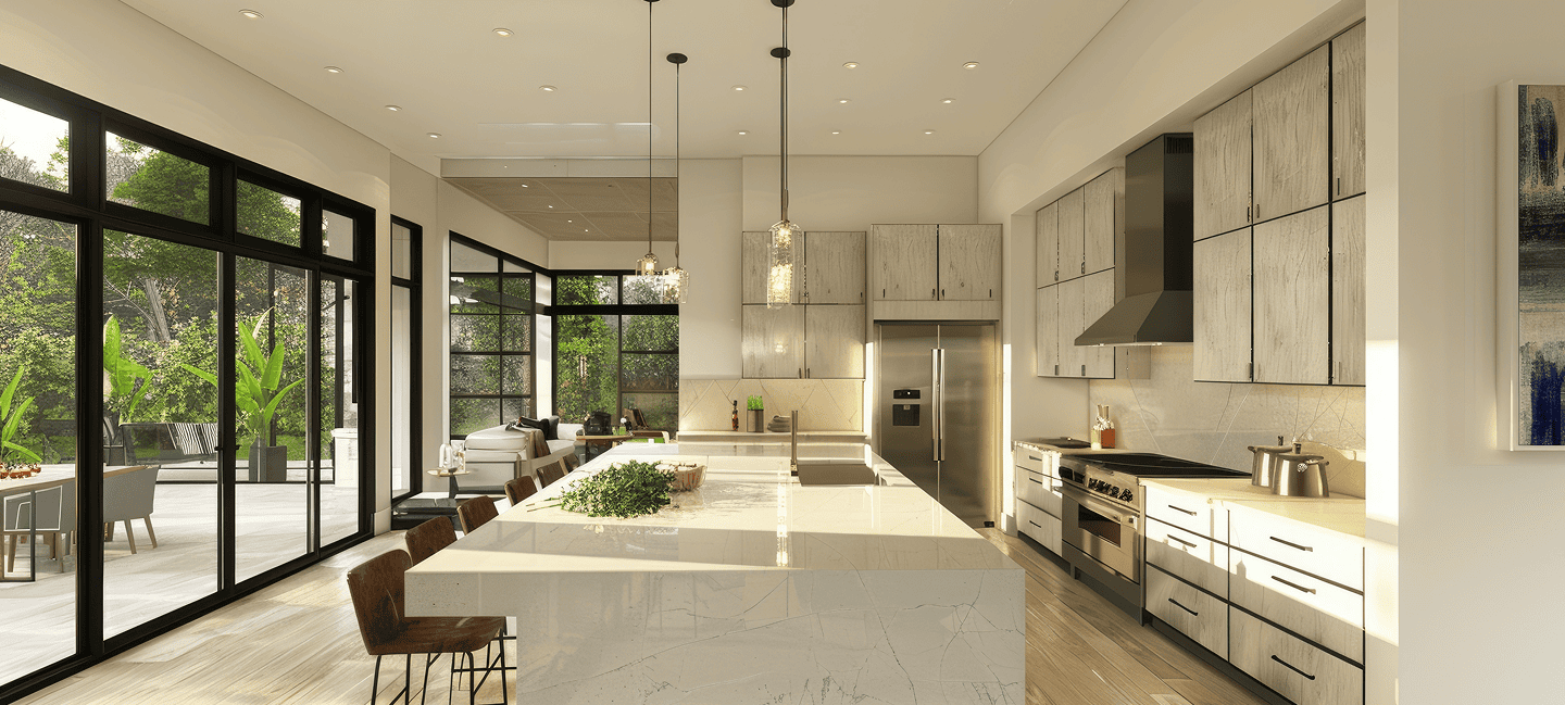 Custom home wood finish interior hallway